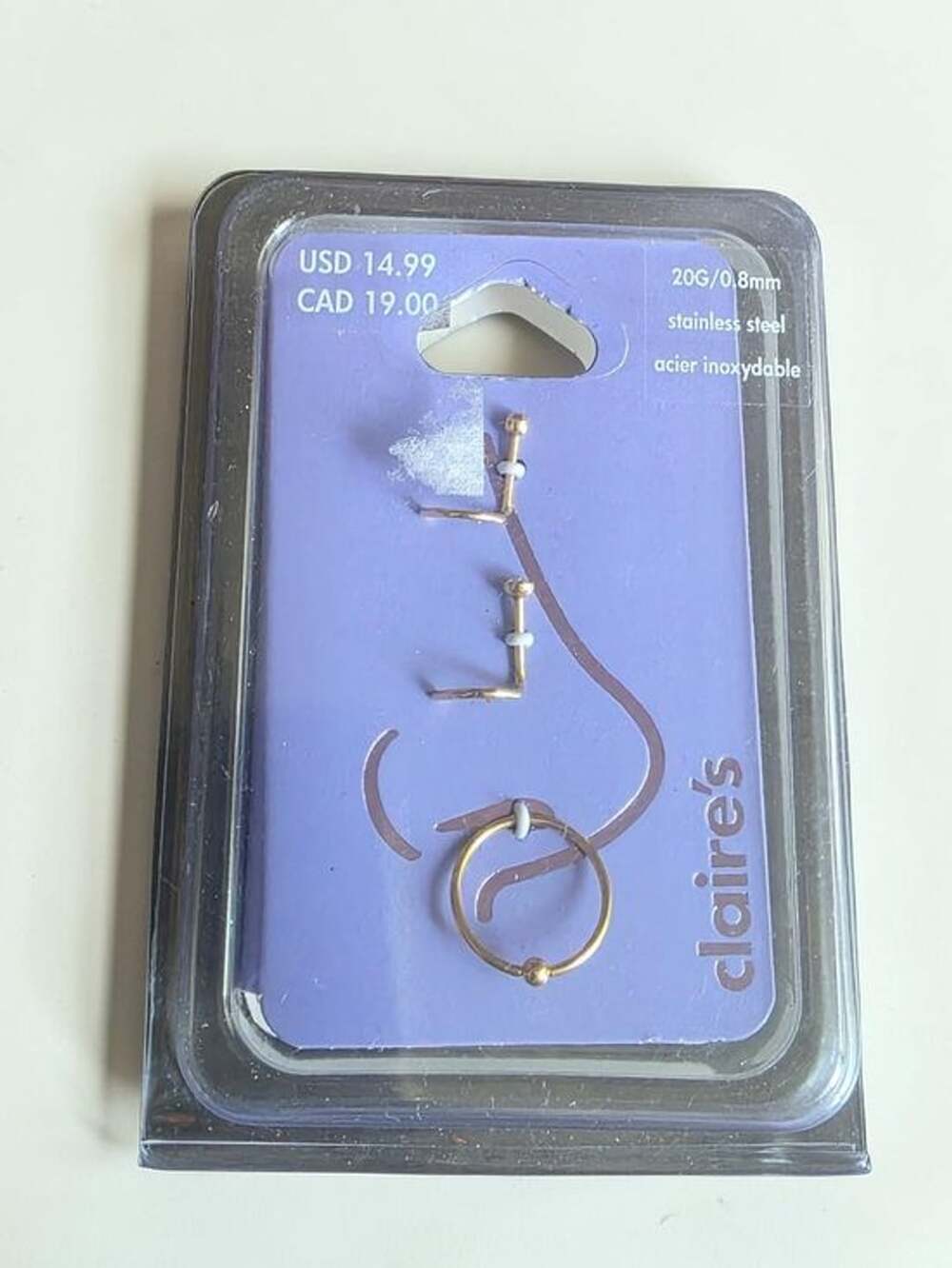 Claire’s Gold Stainless Steel Nose Ring Studs Hoop Set 20G NWT